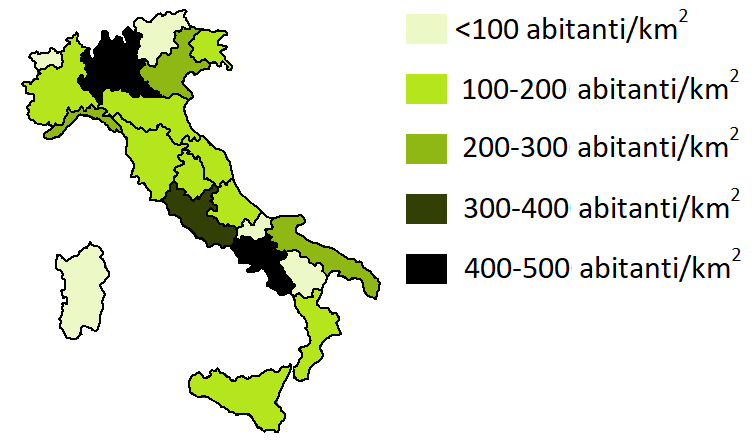 Cartogramma densità abitativa in Italia